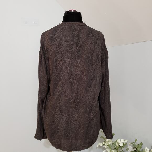 Asos Brown Bell Sleeve V Neck Suede Tie Damask Tunic Small - Picture 5 of 9